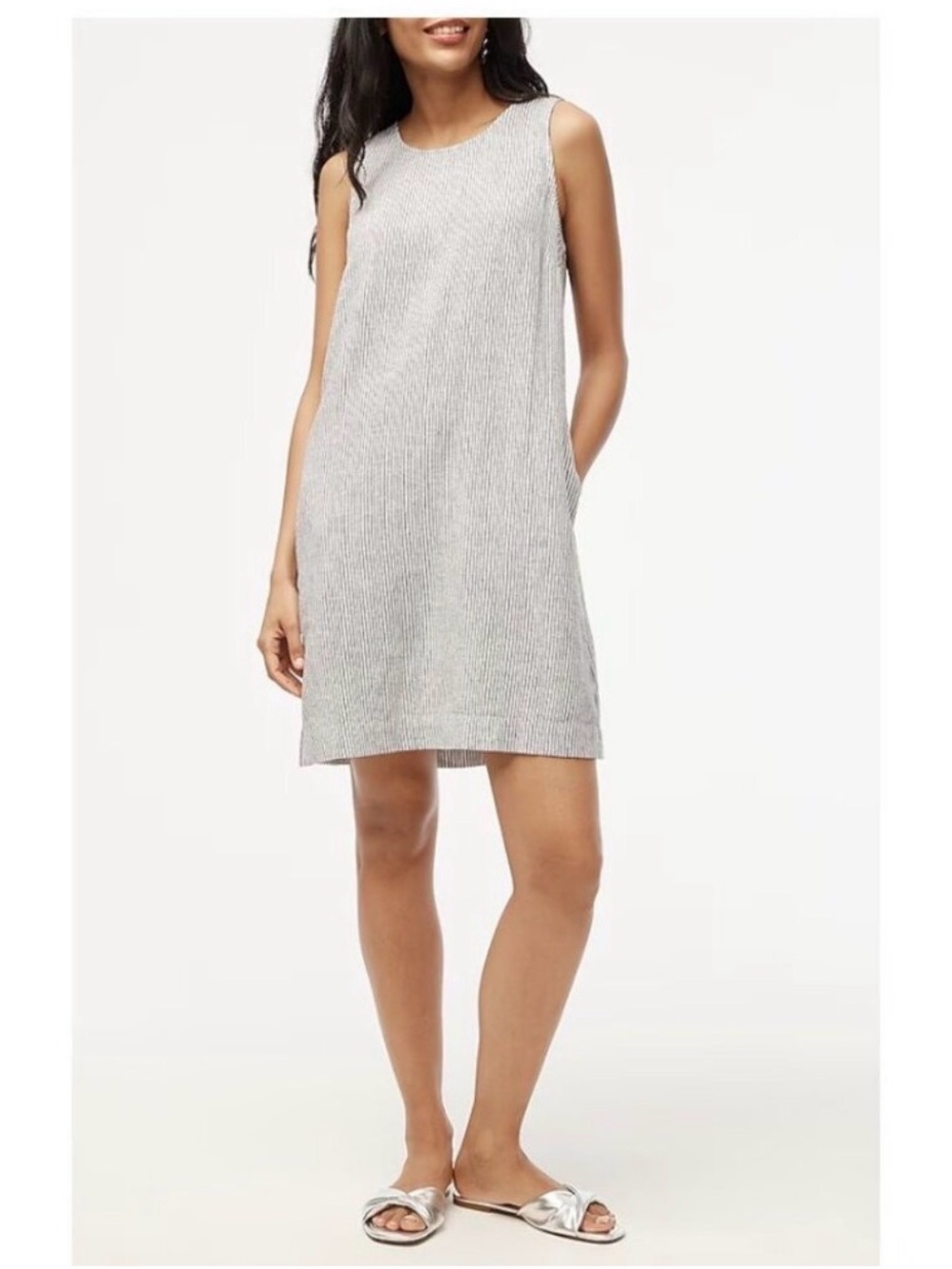 J. Crew Sleeveless Mini Shift Dress in Black & White Pinstripe